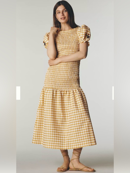 Lisa Says Gah Dresses & Skirts - New! Lisa Says Gah Fiona Midi Dress Sunshine Yellow Gingham Puff Sleeve